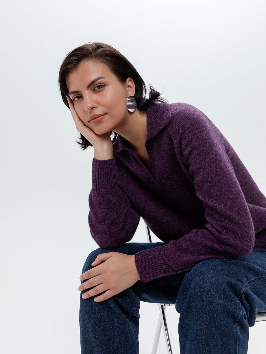 Мягкий вязаный джемпер-поло с овечьей шерстью