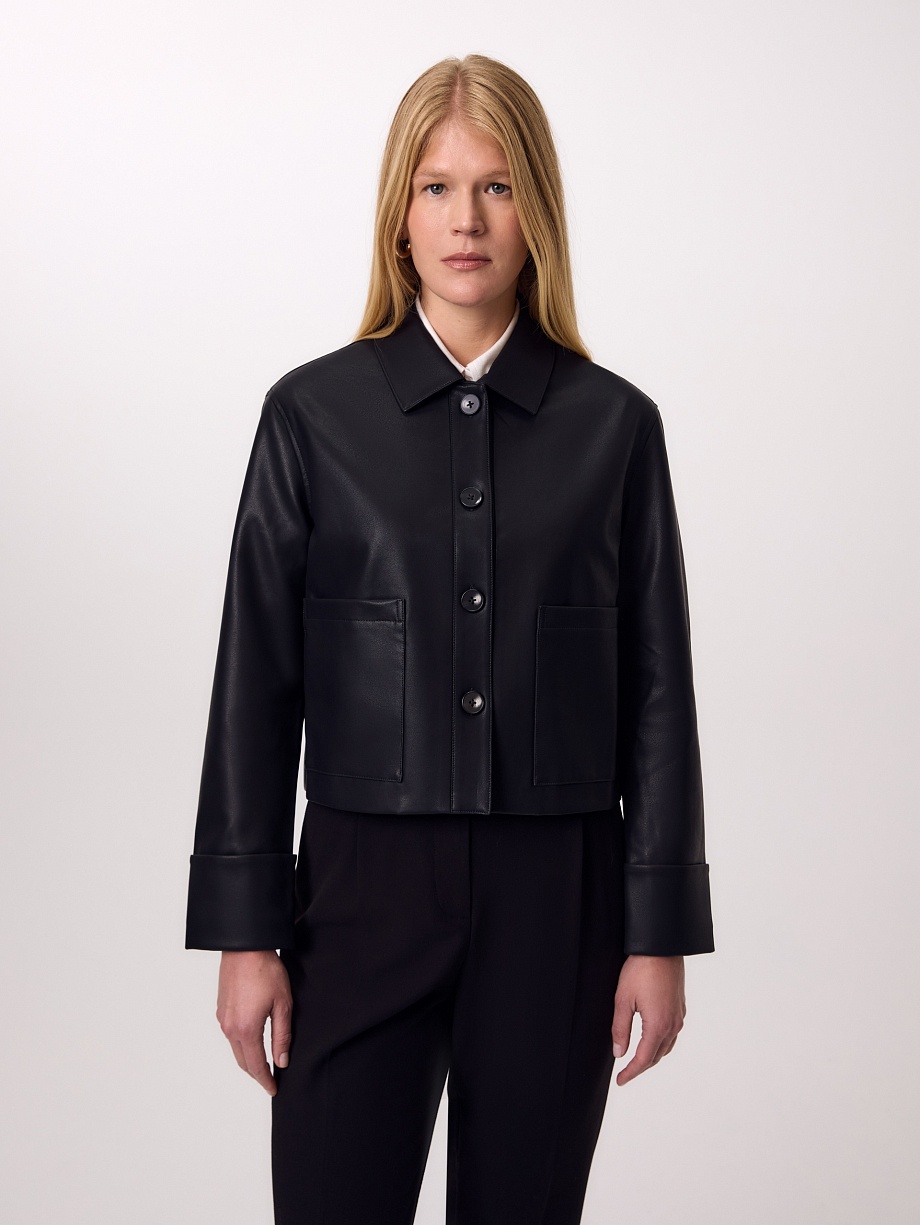 Укороченный жакет из экокожи