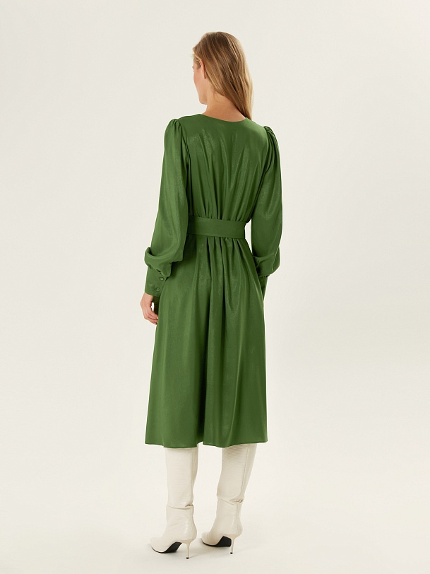 Платье миди с имитацией запаха и поясом