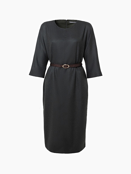 Платье из фактурного трикотажа с воротником-стойка