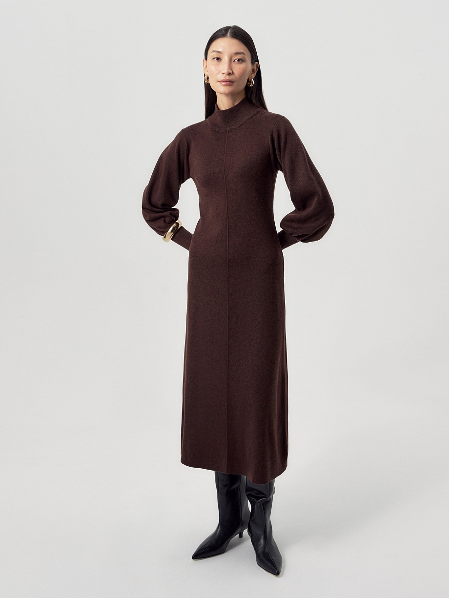 Вязаное шерстяное платье цвета горький шоколад