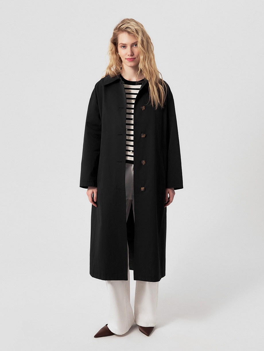 Непромокаемый хлопковый плащ силуэта трапеция