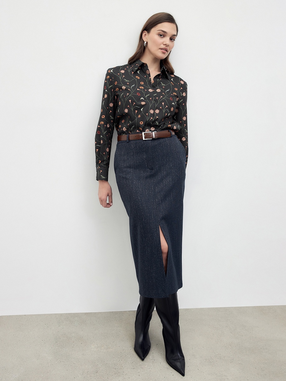 Юбка миди из костюмной ткани с имитацией джинсы