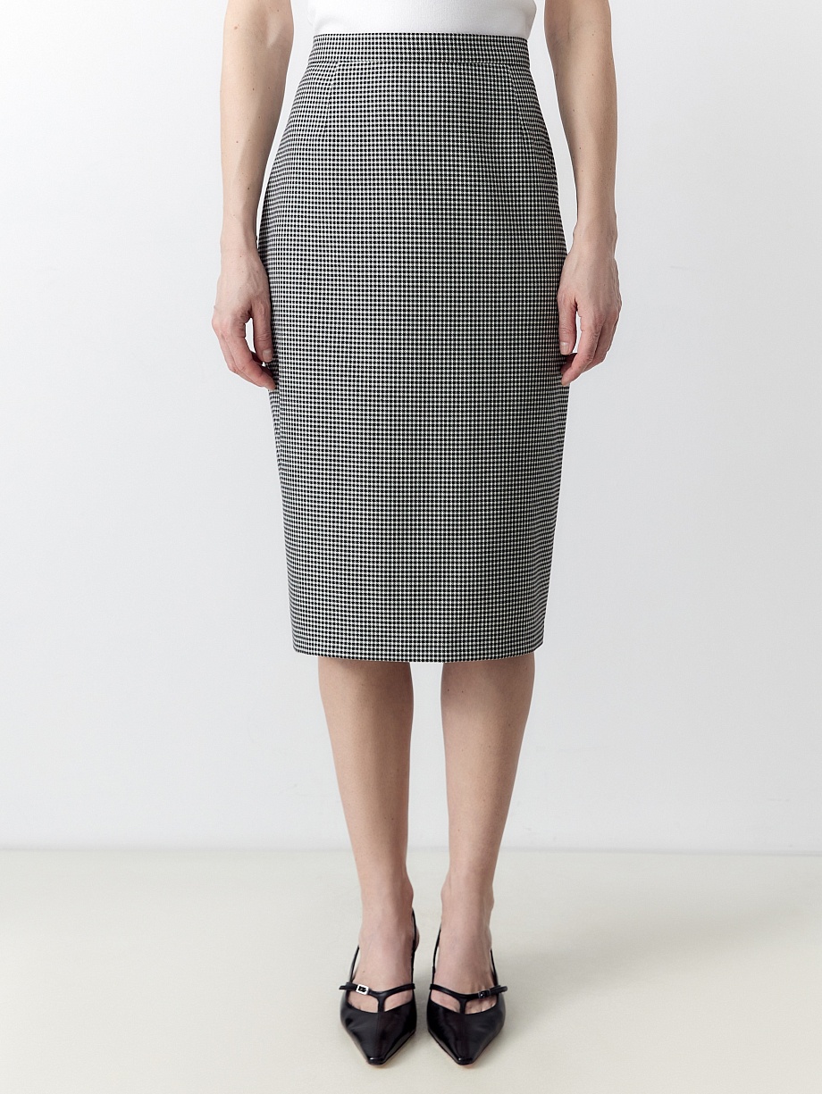 Юбка-миди из костюмной ткани в принте "пье-де-пуль"