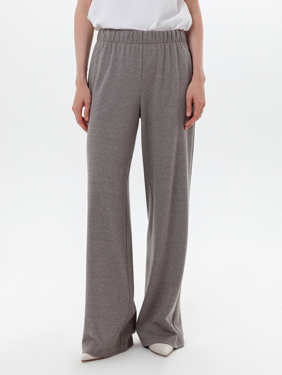 Широкие брюки на эластичном поясе с принтом "пье-де-пуль"