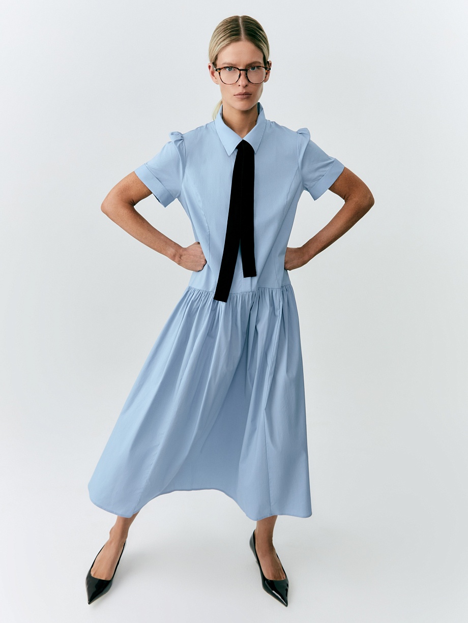 Хлопковое платье-рубашка с поясом