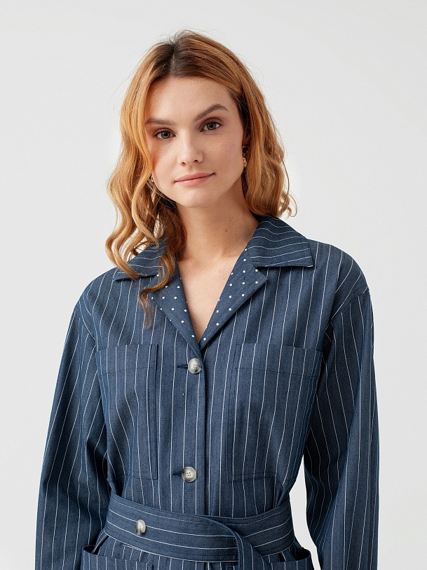 Жакет деним прямого кроя с поясом