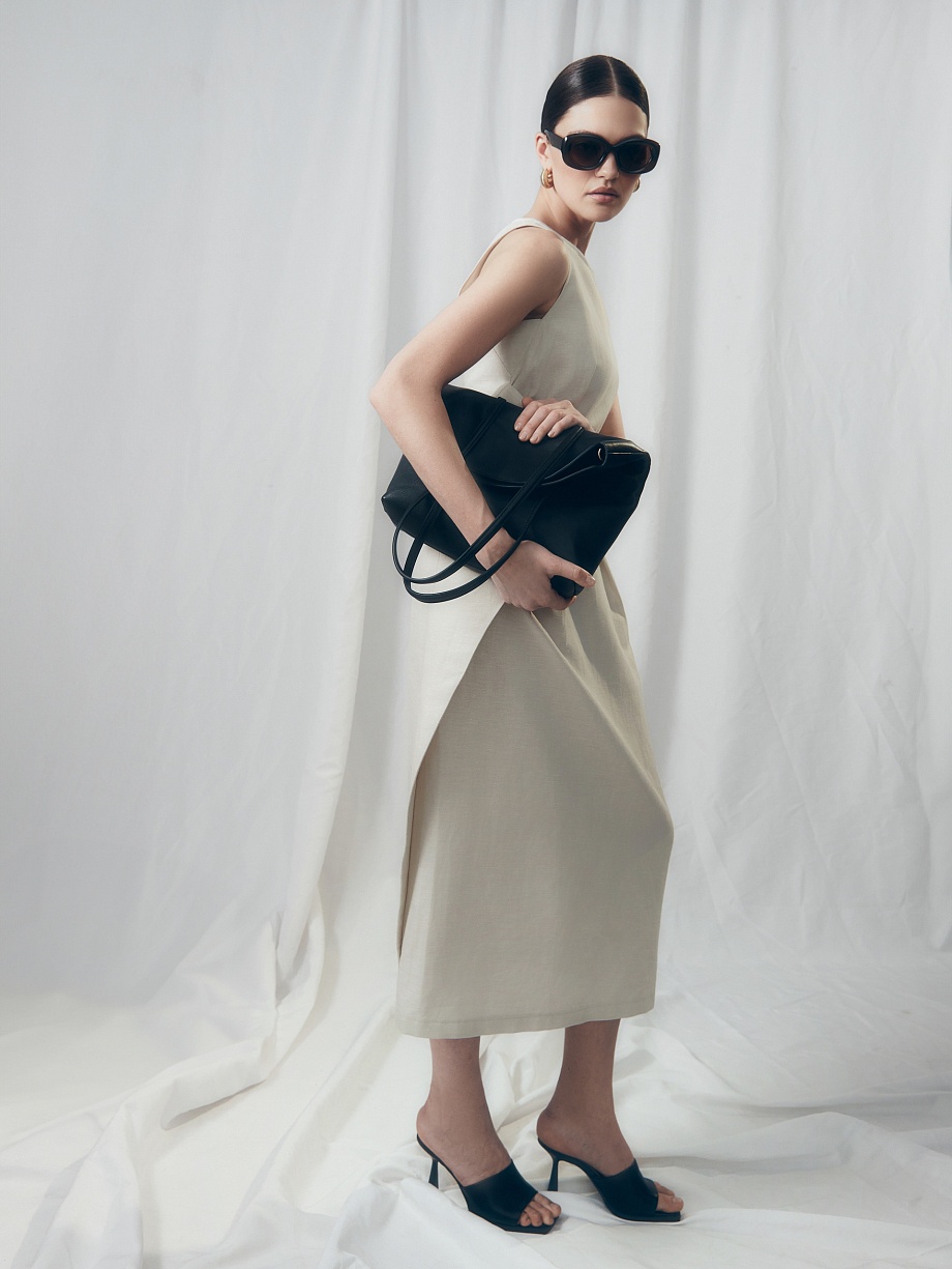 Платье из хлопка и льна с хлястиком на талии