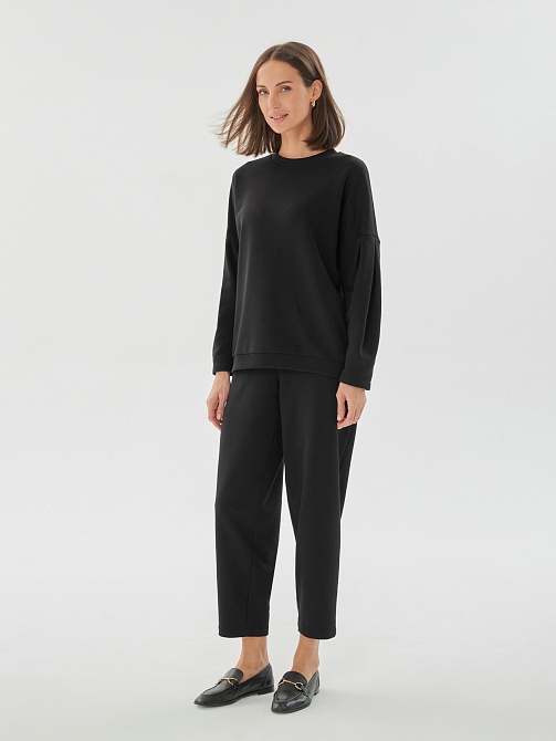 Свободные черные брюки из футера POMPA