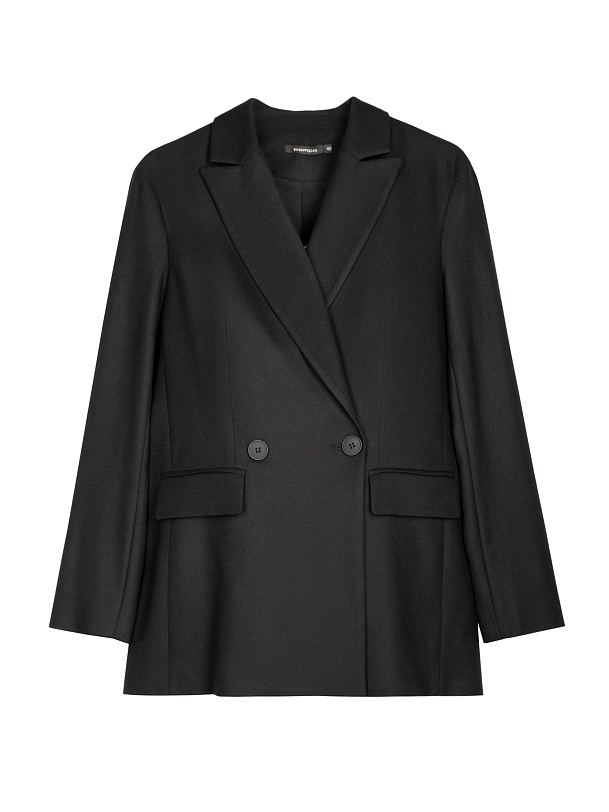 Удлиненный двубортный жакет из костюмной ткани