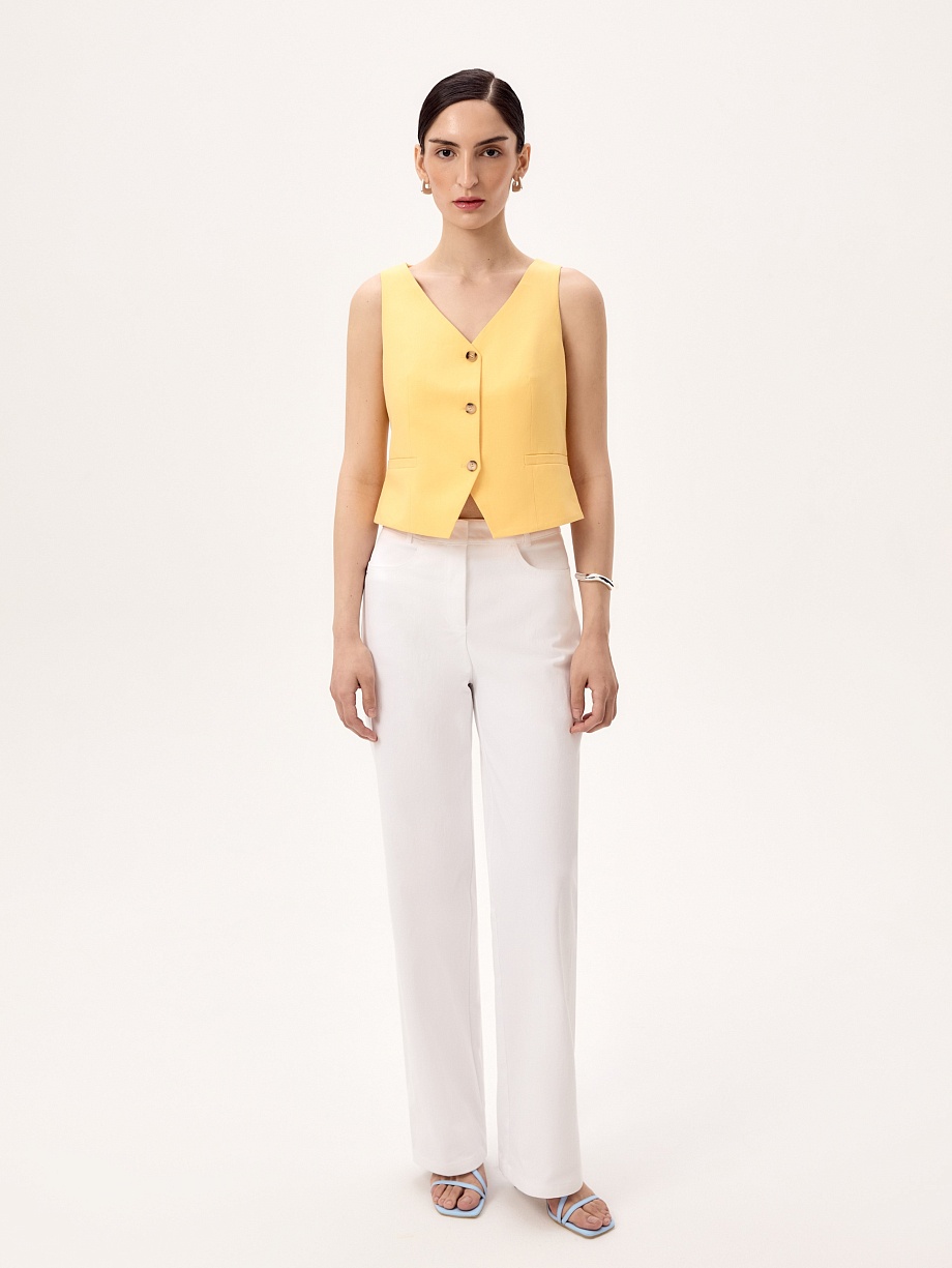 Жилет укороченный из хлопка и льна