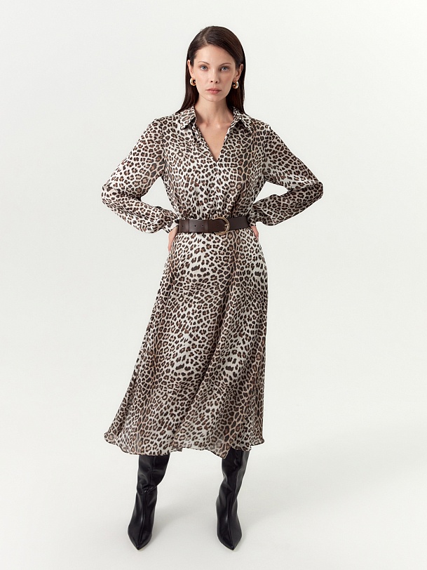 Платье-миди с леопардовым принтом