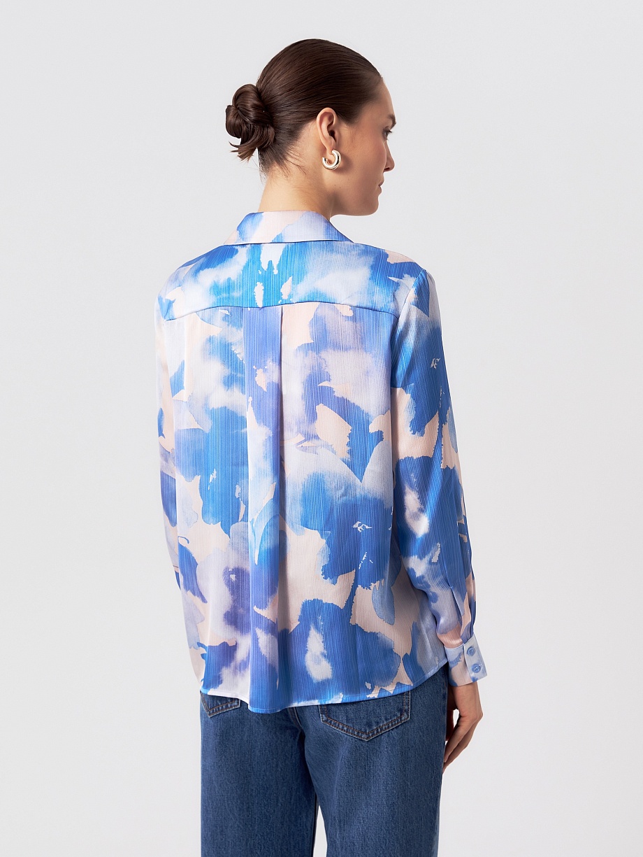 Прямая блуза с растительным принтом