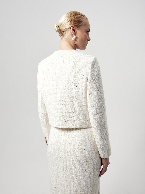 Укороченный жакет из твида с пайетками POMPA арт.2100423mc0190