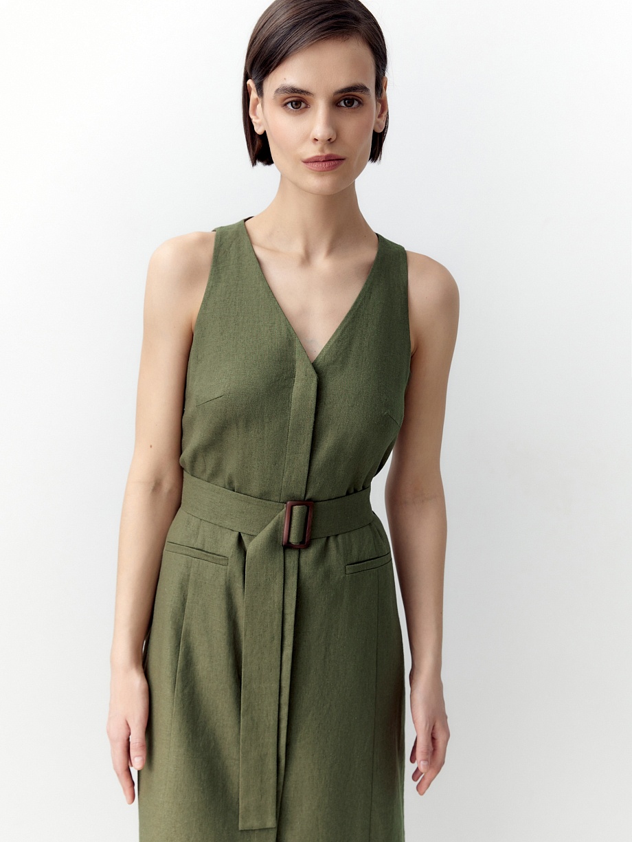 Льняной сарафан в стиле сафари