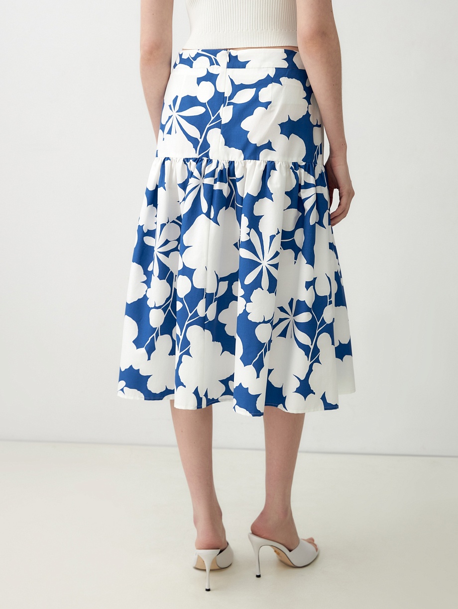 Летняя хлопковая юбка с широким воланом