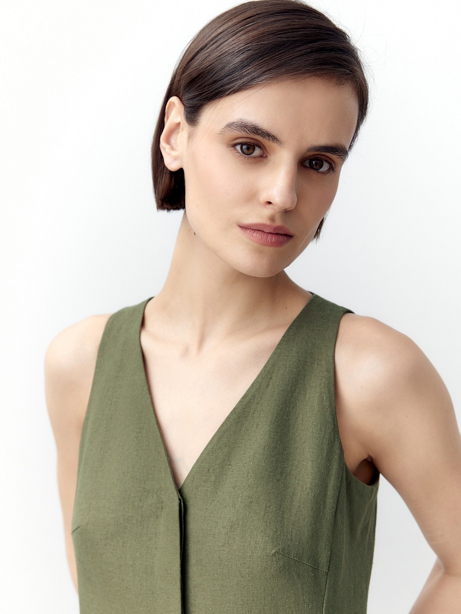 Льняной сарафан в стиле сафари