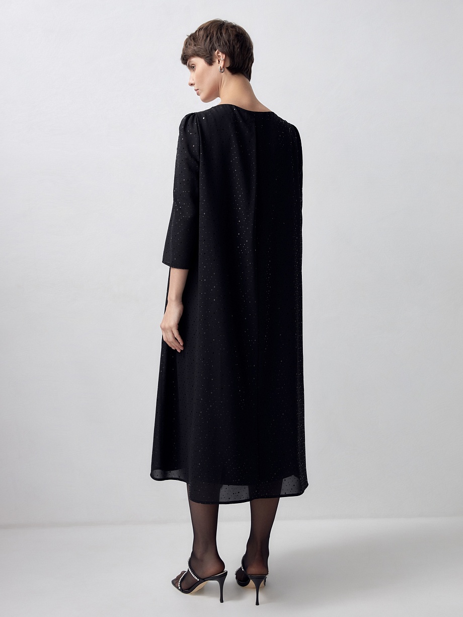 Платье-трапеция из шифона с металлизированным принтом