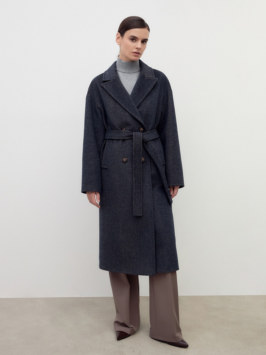 Двубортное шерстяное пальто с мембраной