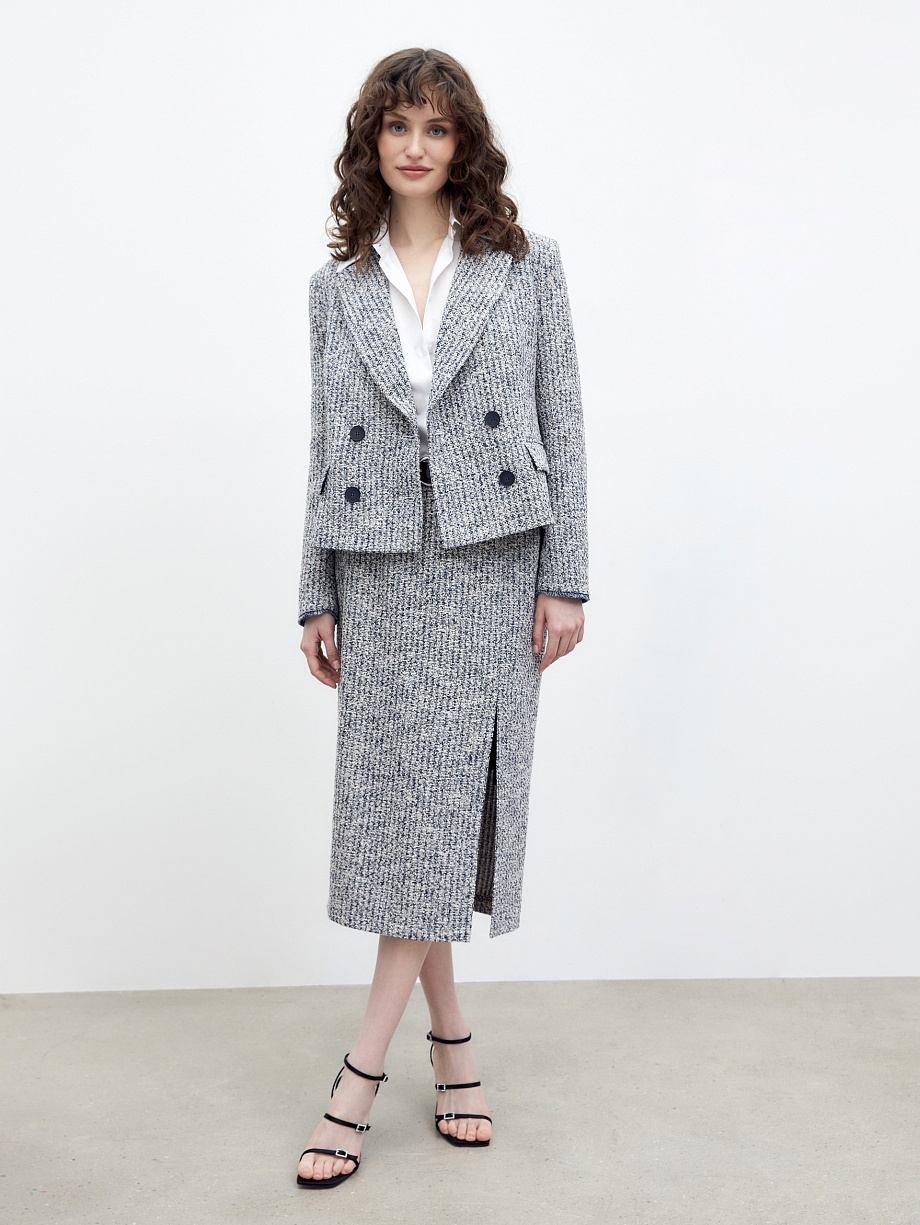 Двубортный твидовый жакет