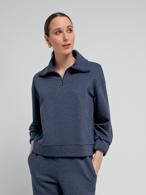 Свободная толстовка с воротником апаш на молнии