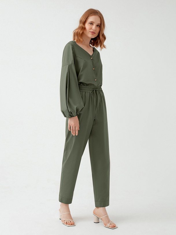 Хлопковые брюки-бананы с завязками