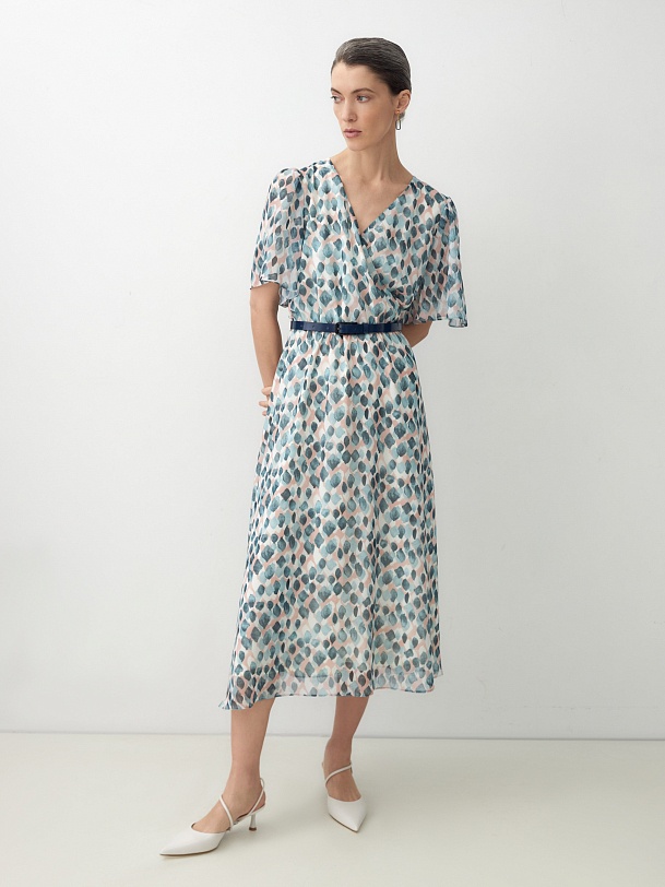 Платье макси из шифона с акварельным принтом