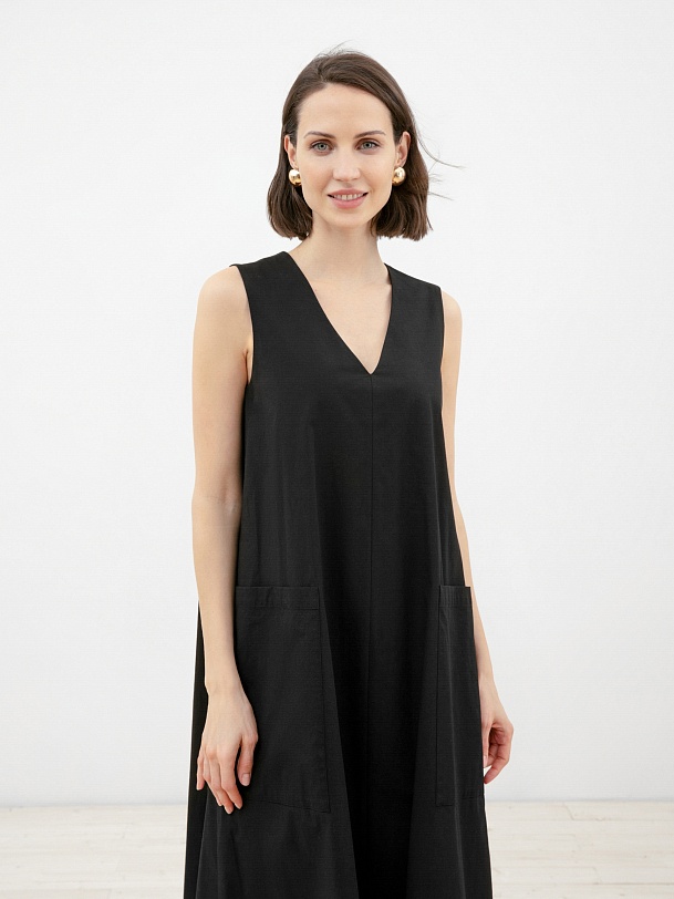 Платье летнее черное без рукавов с поясом