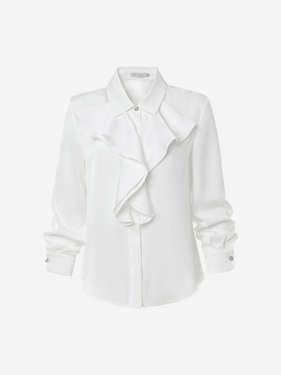 Атласная блуза с воланом