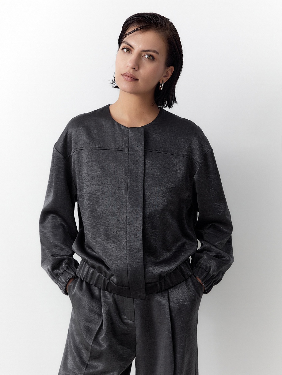 Бомбер из вискозной костюмной ткани на молнии