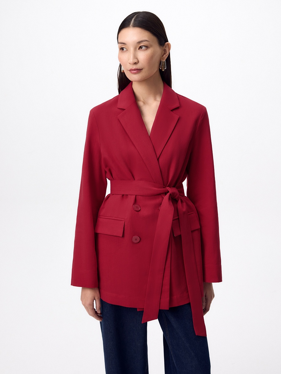 Жакет из хлопка и льна с поясом