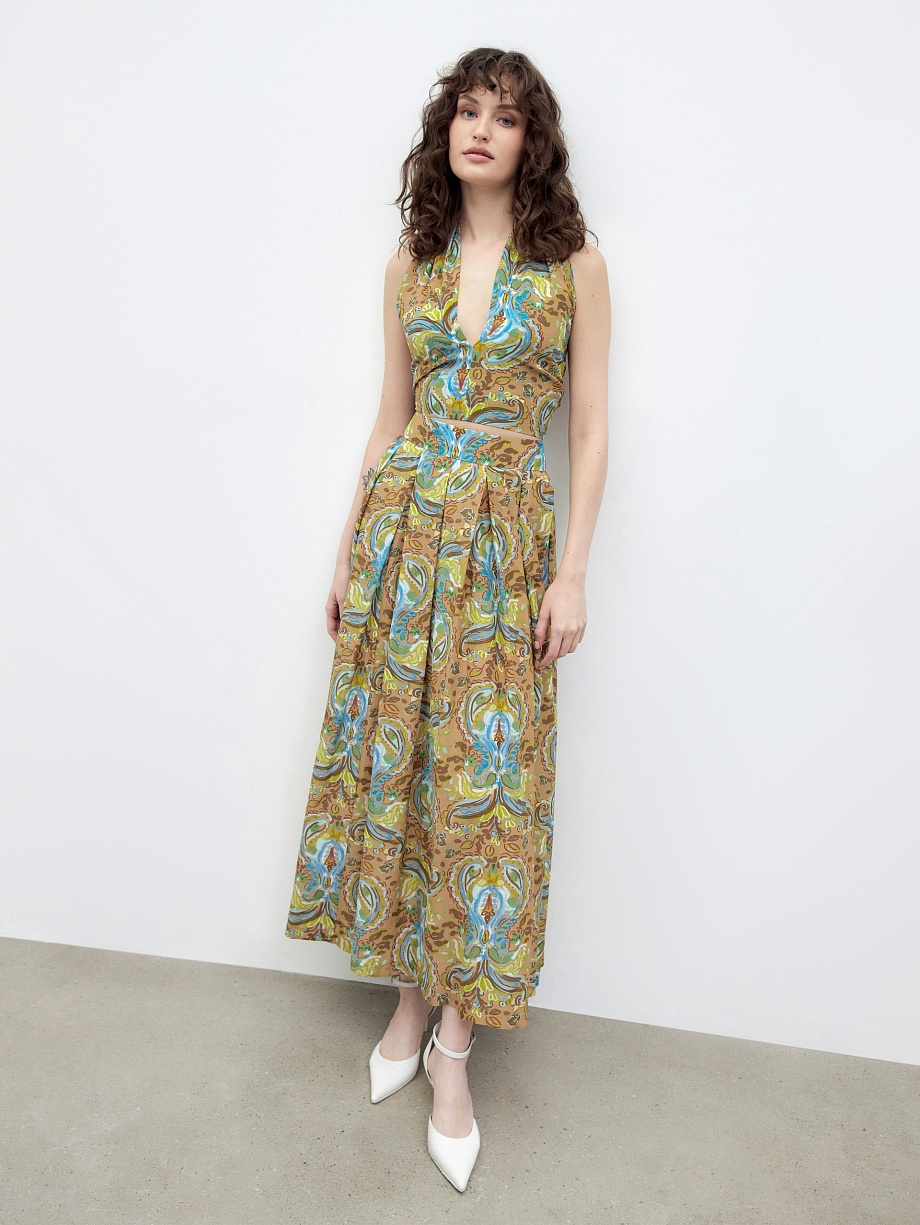 Юбка макси из натуральной ткани в этническом принте