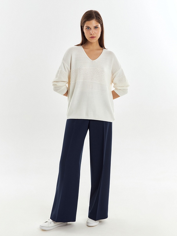 Джемпер комбинированной вязки из вискозы и хлопка