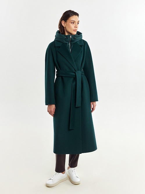 Пальто с мембраной, утеплённой спинкой и съёмным капюшоном POMPA