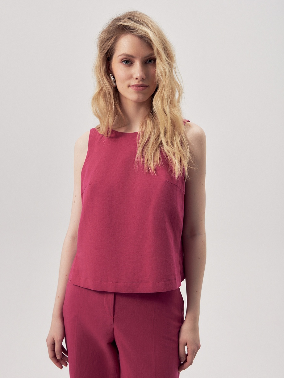 Яркая блуза из льна и хлопка без рукавов