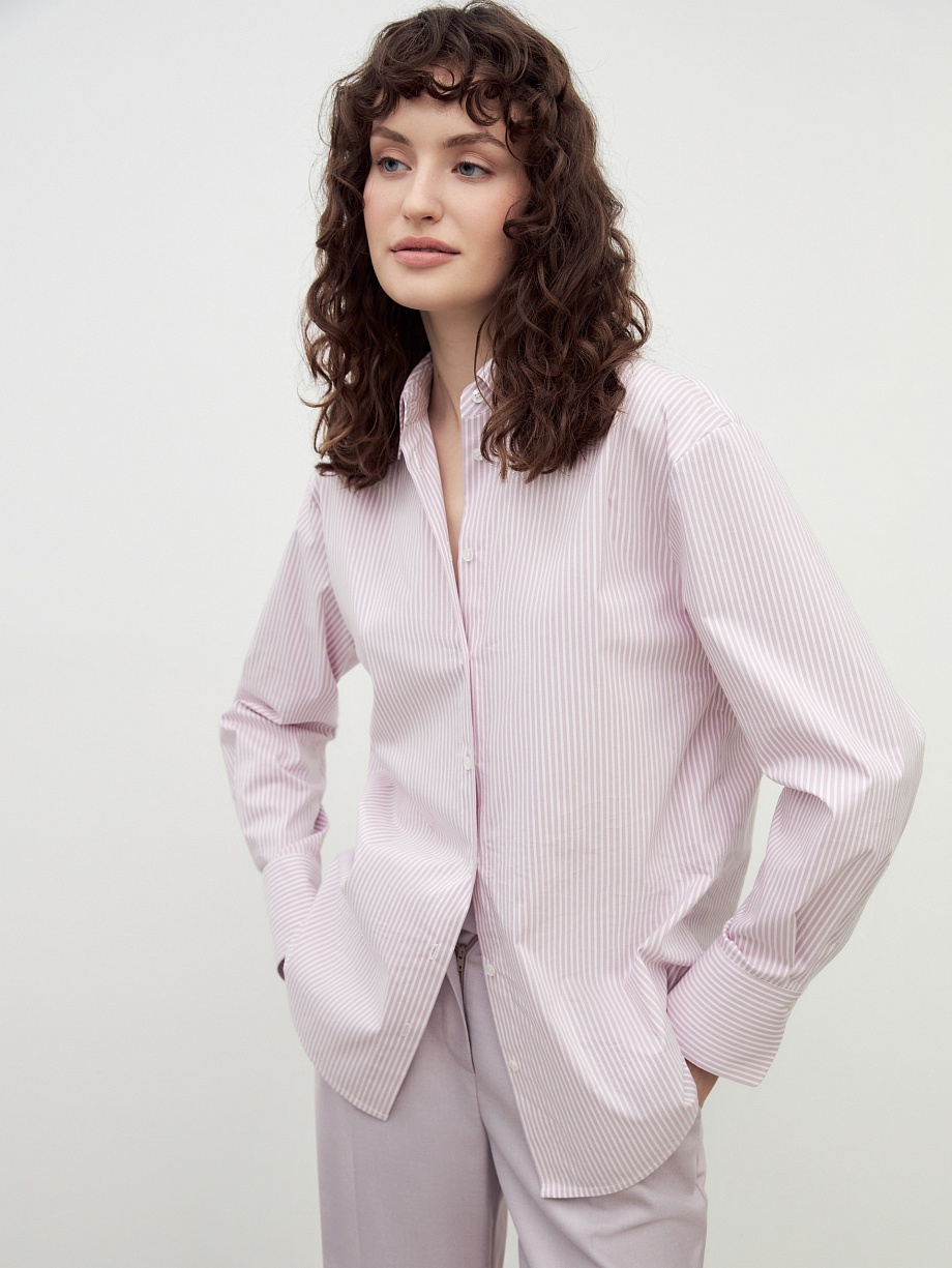 Прямая удлиненная рубашка в тонкую полоску