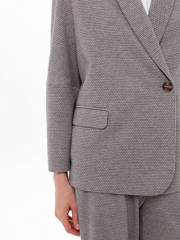 Трикотажный жакет с  V-образным вырезом в принте "пье-де-пуль"