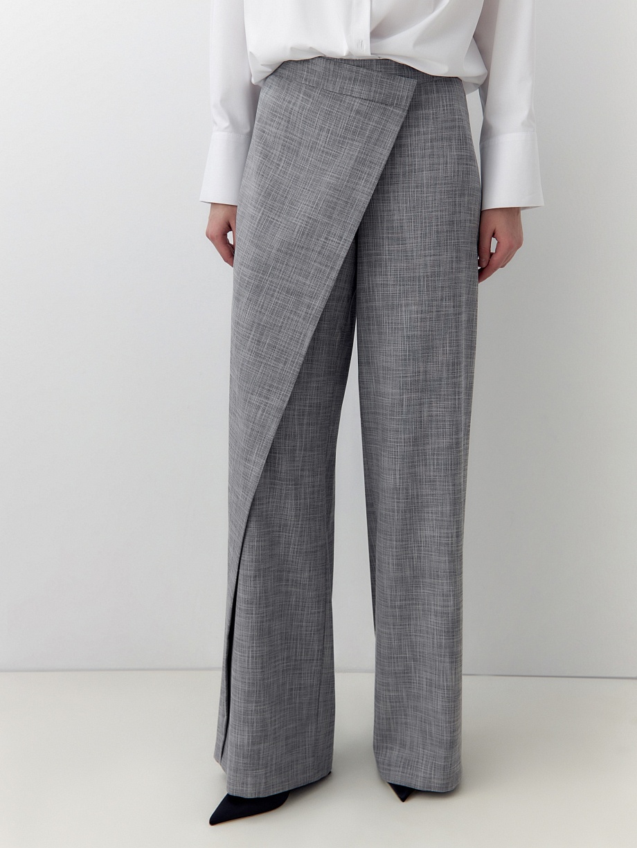 Широкие брюки с запахом из костюмной вискозной ткани