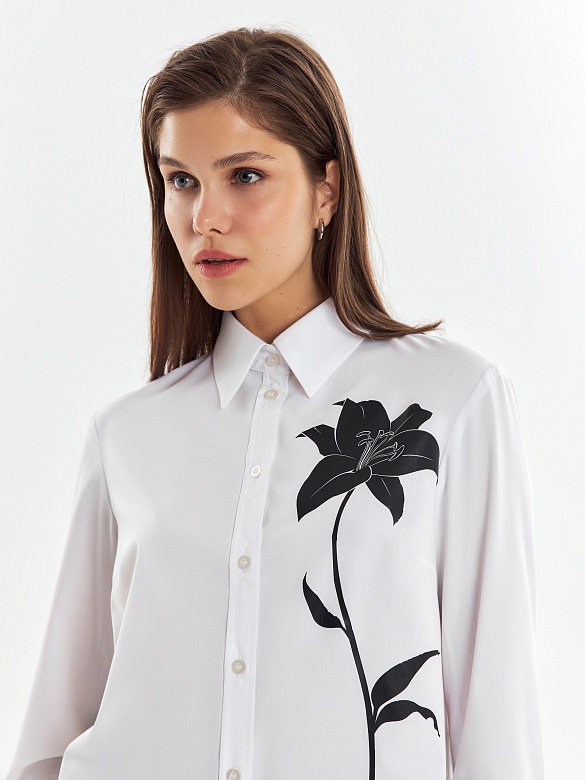 Хлопковая блуза на пуговицах с контрастным принтом POMPA арт.3147971uf0790