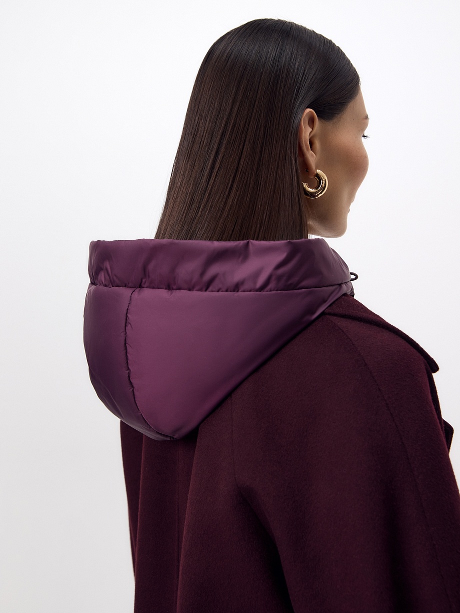 Пальто из шерсти с мембраной, утеплённой спинкой и съёмным капюшоном