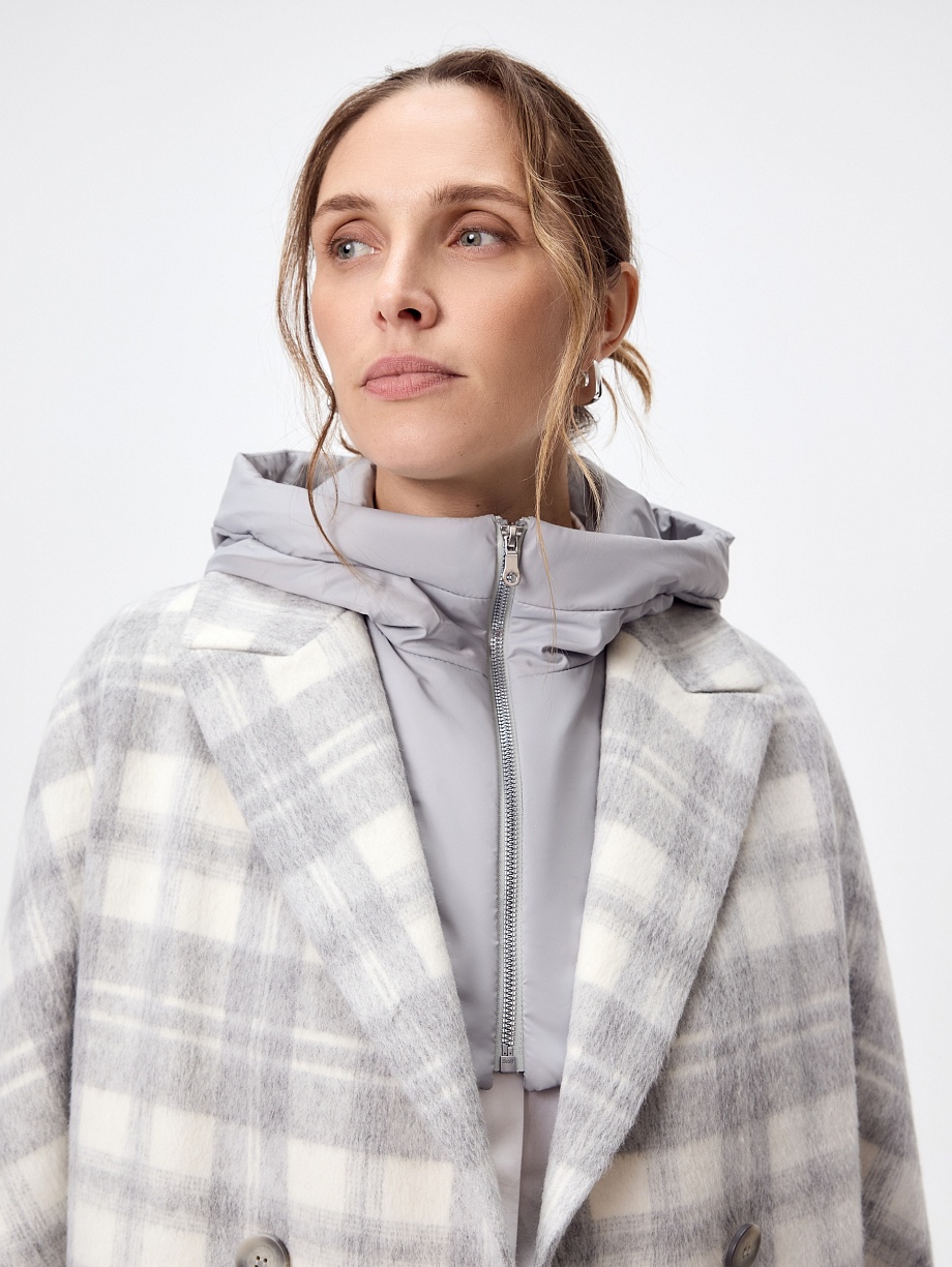 Пальто из шерсти с мембраной и съёмным капюшоном