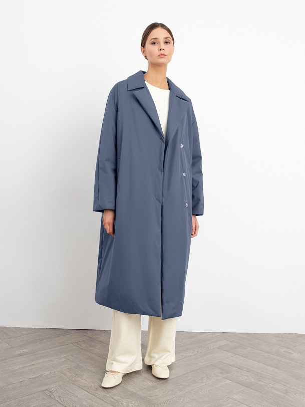 Дутое пальто-кокон прямое свободное