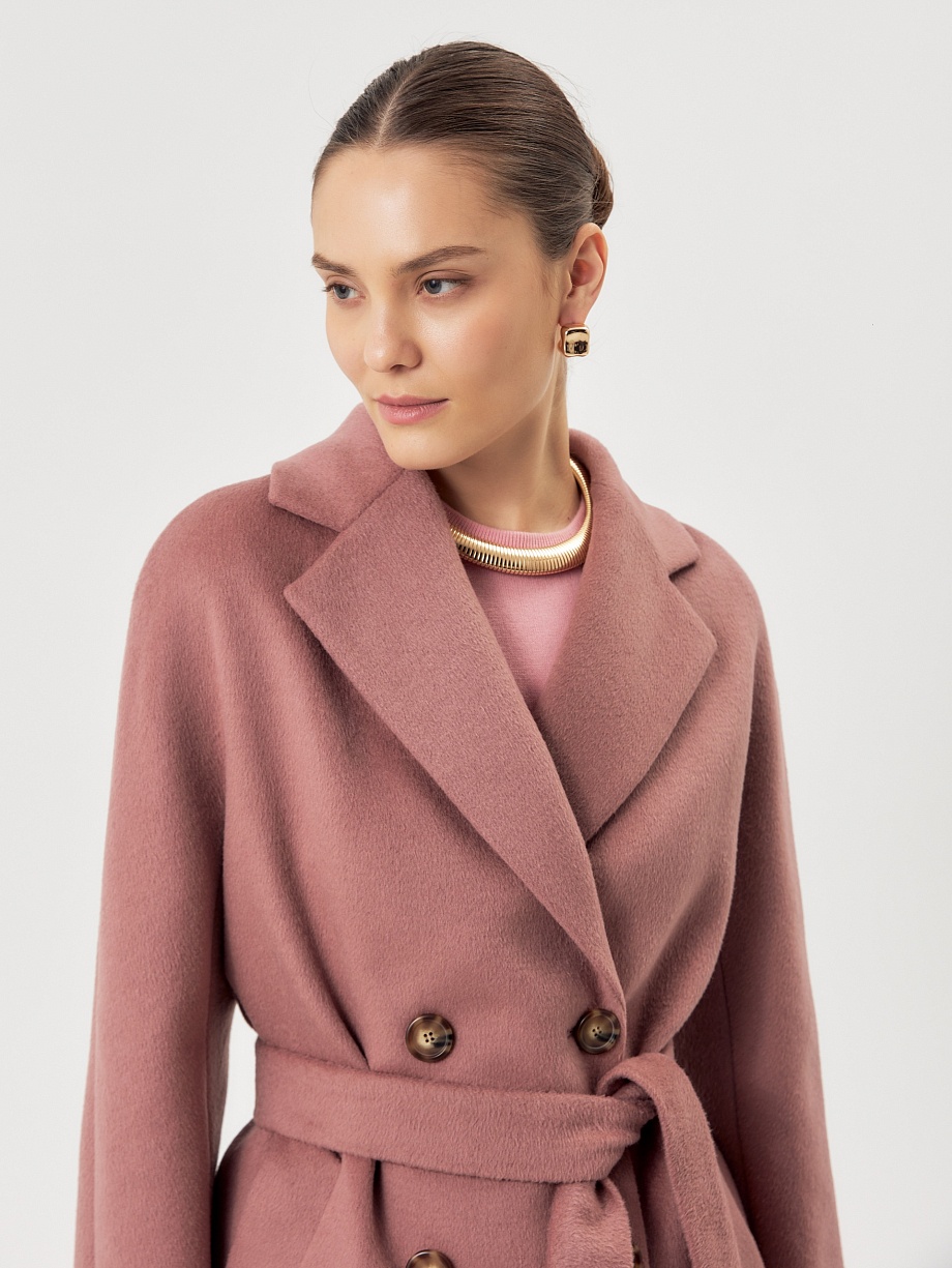 Двубортное шерстяное пальто силуэта удлиненый кокон