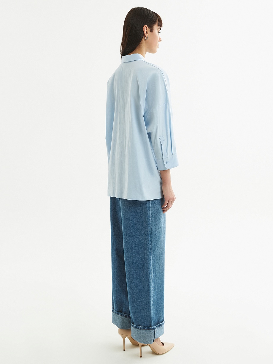 Свободная хлопковая рубашка с укороченным рукавами