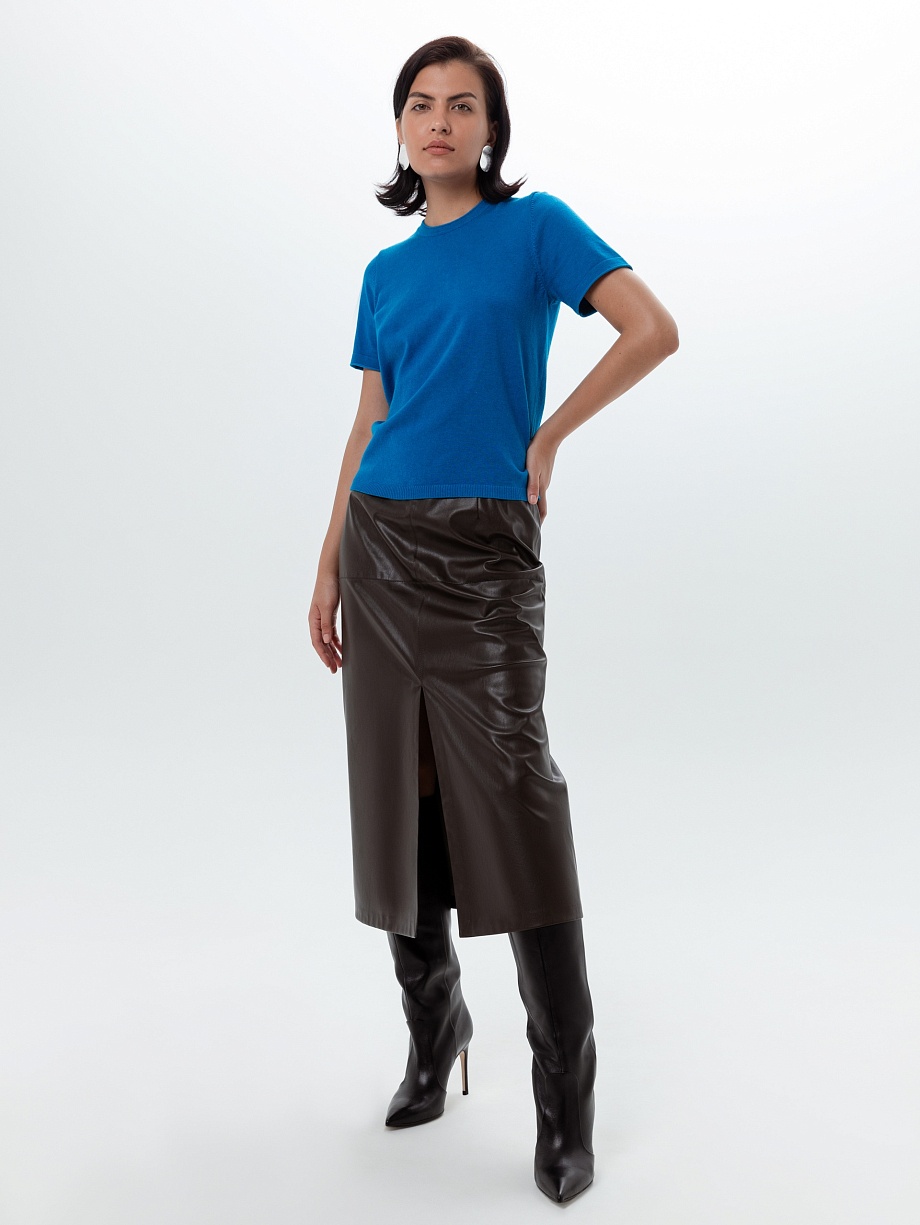 Юбка из экокожи с разрезом