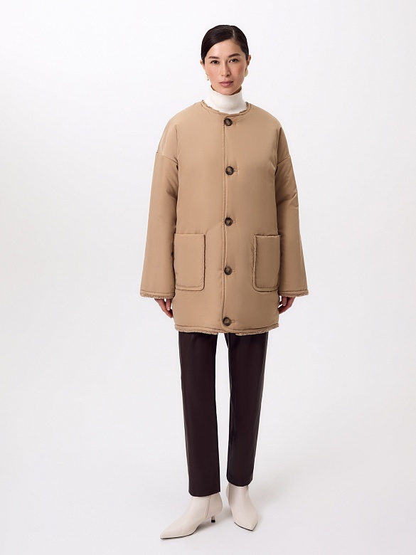 Двусторонняя зимняя экошуба со съёмным капюшоном POMPA арт.1014491p60807