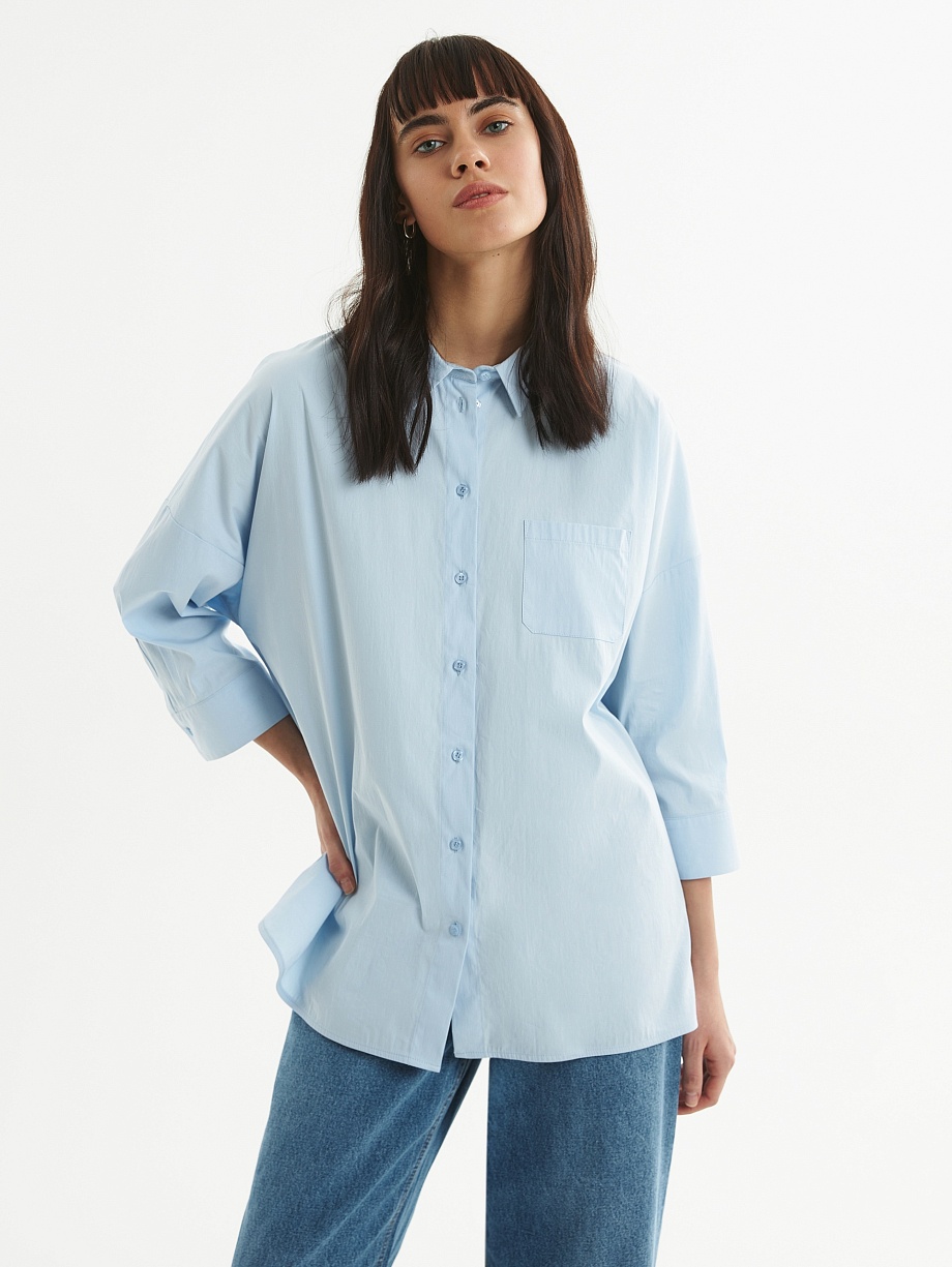 Свободная хлопковая рубашка с укороченным рукавами