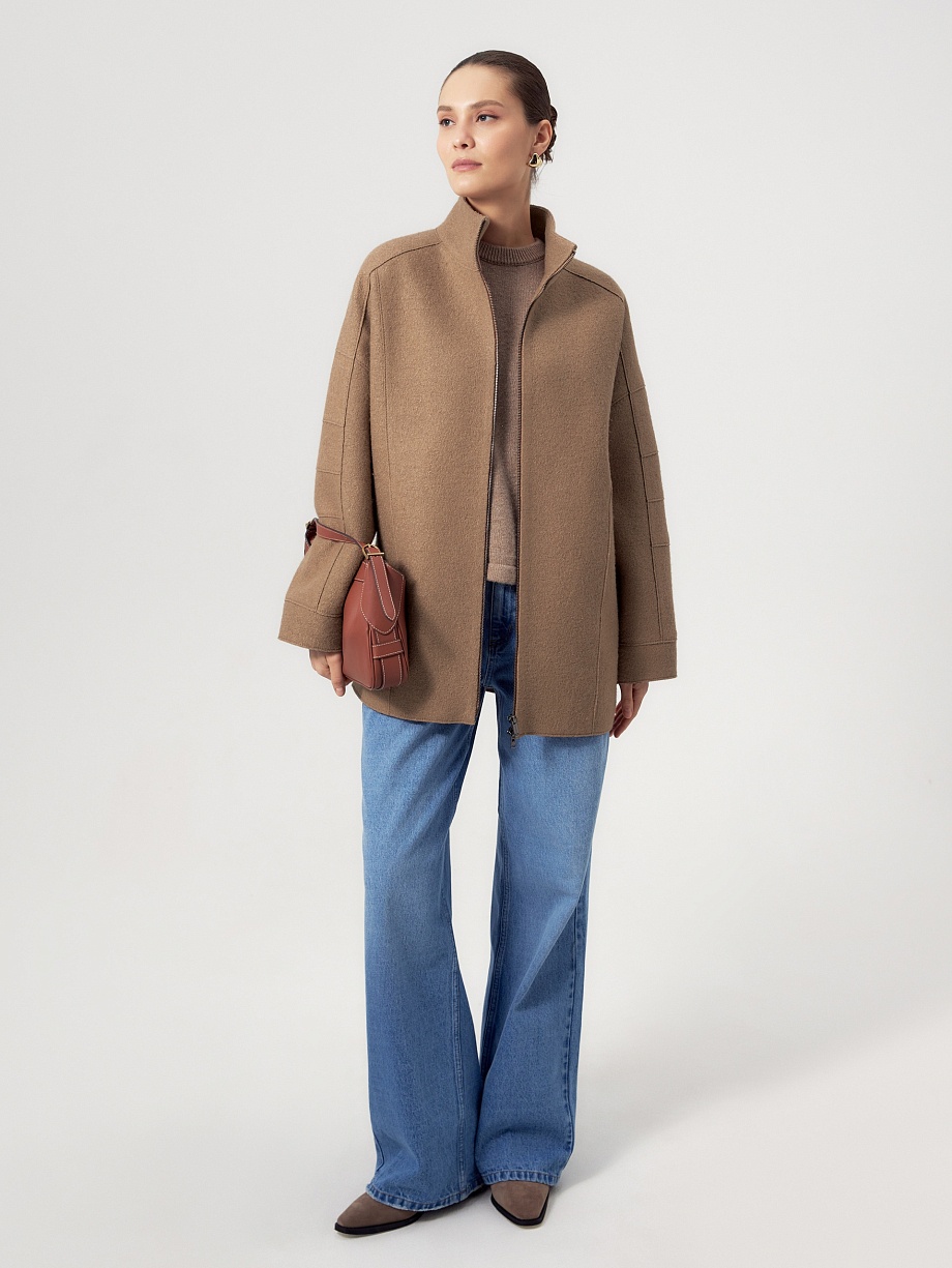 Укороченное пальто из варёной шерсти с мембраной