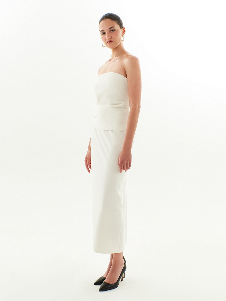 Прямая миди-юбка из костюмной ткани молочного цвета