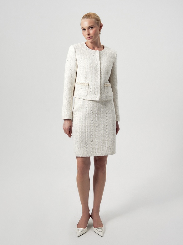 Укороченный жакет из твида с пайетками POMPA арт.2100423mc0190